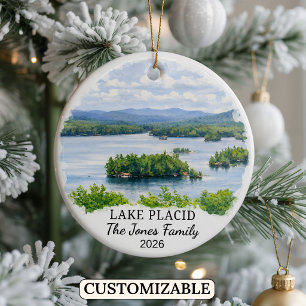 Personalised Lake Placid Ornament, Custom New York Ceramic Tree Decoration