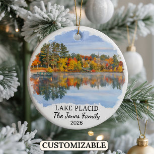 Personalised Lake Placid Ornament, Custom New York Ceramic Tree Decoration