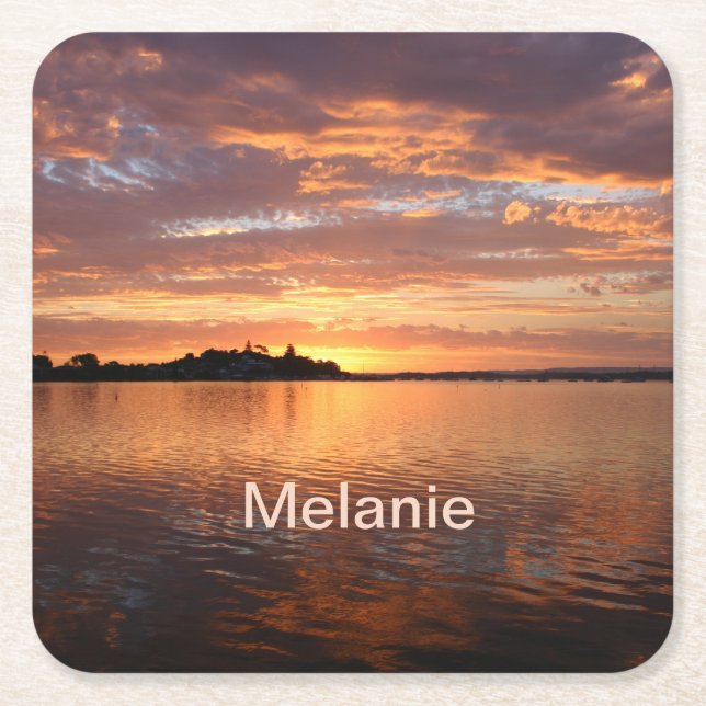 Personalised Lake Side Square Paper Coaster (Front)