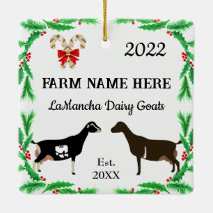 Personalised LaMancha Dairy Goat Farm Christmas Ceramic Ornament