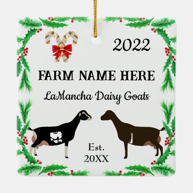Personalised LaMancha Dairy Goat Farm Christmas Ceramic Ornament (Back)