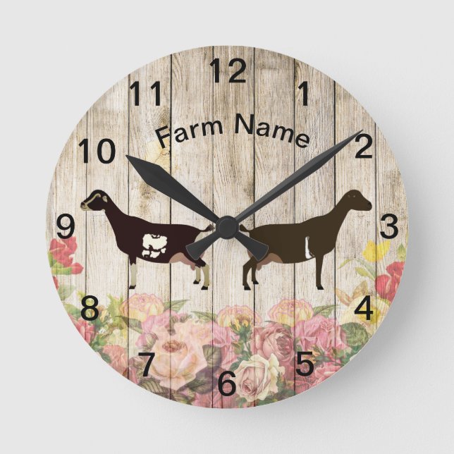 Personalised LaMancha Dairy Goat Farm Round Clock (Front)