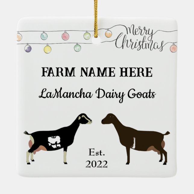 Personalised LaMancha Dairy Goat White Christmas Ceramic Ornament (Back)