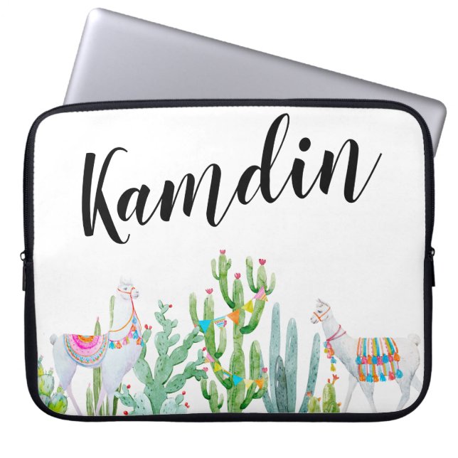 Personalised Laptop Case Boho Llama Bohemian Cacti (Front)