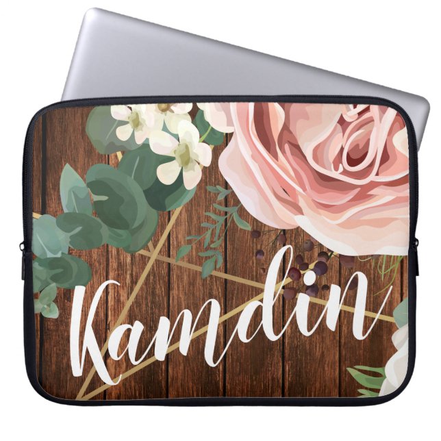 Personalised Laptop Case Geometric Garden Rose Bar (Front)