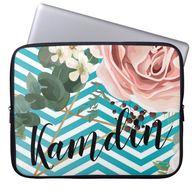 Personalised Laptop Case Geometric Rose Chevron Te (Front)