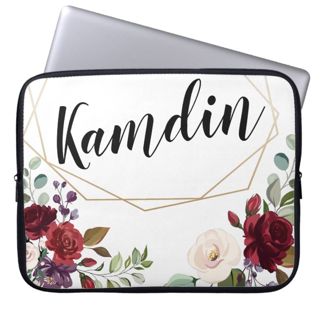 Personalised Laptop Case White Roses Gold Ge (Front)