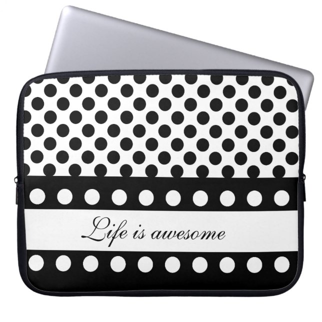 Personalised Laptop Sleeve:Black White Polka Dots Laptop Sleeve (Front)