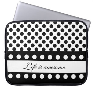 Personalised Laptop Sleeve:Black White Polka Dots Sleeve