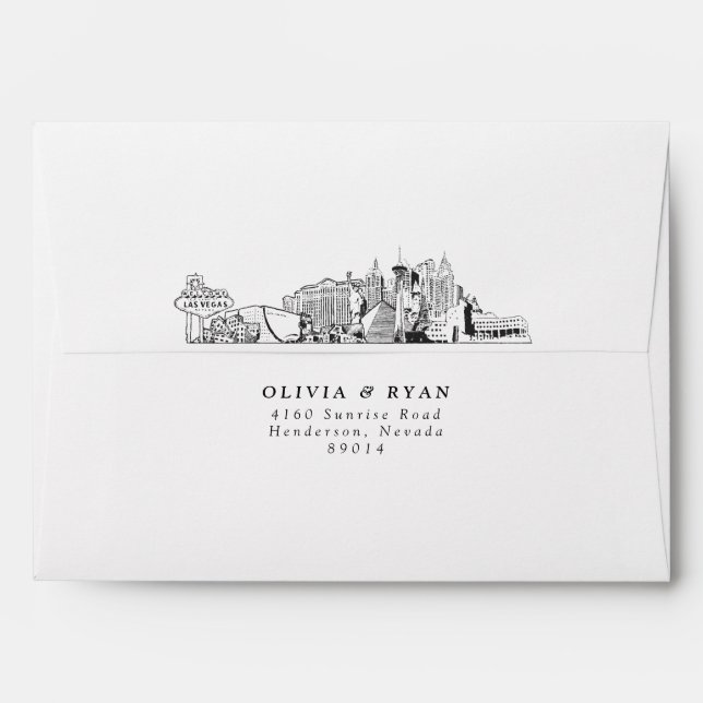 Personalised Las Vegas Skyline Sketch Envelope (Back (Top Flap))