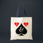 Personalised Las Vegas wedding tote bag<br><div class="desc">Personalised Las Vegas wedding party tote bag. Ace of spades poker wedding tote bag with King and Queen of hearts. Personalizable monogram letter for bride and groom. Cute idea for bride,  bridesmaids,  flower girl,  maid of honour etc..</div>