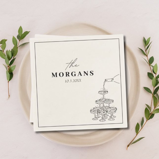 Personalised Last Name Champagne Sketch Napkins (Creator Uploaded)
