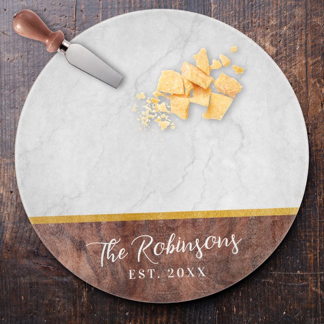 Personalised Last Name Est Date Round Glass Cutting Board (Personalized Last Name Est Date Round Glass Cutting Board Custom Housewarming Gift Charcuterie Board)