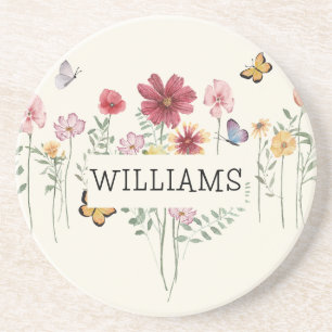 Personalised Last Name Floral Coaster
