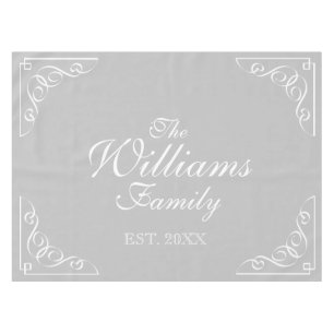 Personalised last name grey and white table cloth