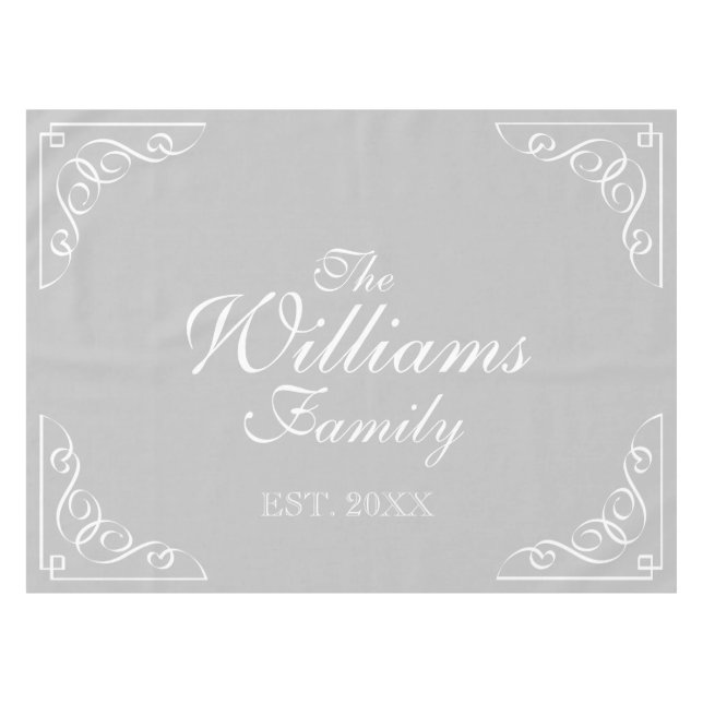Personalised last name grey and white table cloth (Front (Horizontal))