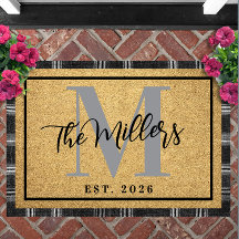 Personalised Last Name Initial Est Year Coir Print