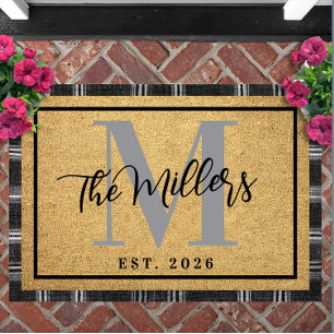 Personalised Last Name Initial Est Year Coir Print Doormat