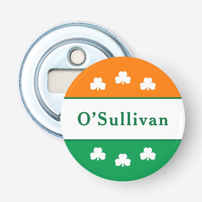 Personalised Last Name Ireland Flag Colours Bottle Opener (Front)