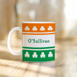 Personalised Last Name Ireland Flag Colours Coffee Mug<br><div class="desc">Show your Irish pride with a custom monogrammed coffee mug! Design features a tricolor striped design with the liking of the national flag of Ireland, in traditional Irish colours of green, white, and orange. Lucky shamrock clovers accent the design. Personalise the classic custom text with your family's last name or...</div>