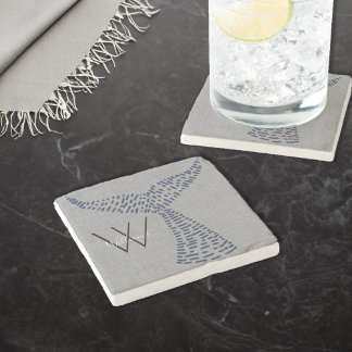 Personalised Last Name Nautical Whale Tail Art Stone Coaster