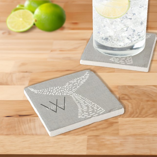 Personalised Last Name Nautical Whale Tail Art Stone Coaster (Personalized Last Name Nautical Whale Tail Art Stone Coaster)