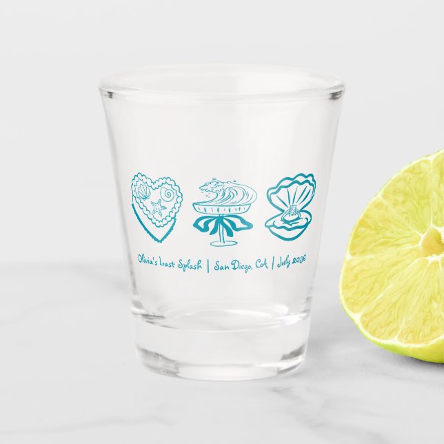 Personalised last splash bachelorette favour shot glass (Front)