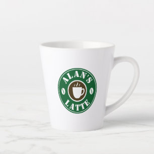 Personalised latte coffee mug gift with bean logo