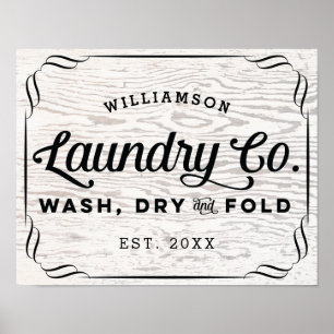 Personalised Laundry Wash Dry Fold on Rustic Wood Poster