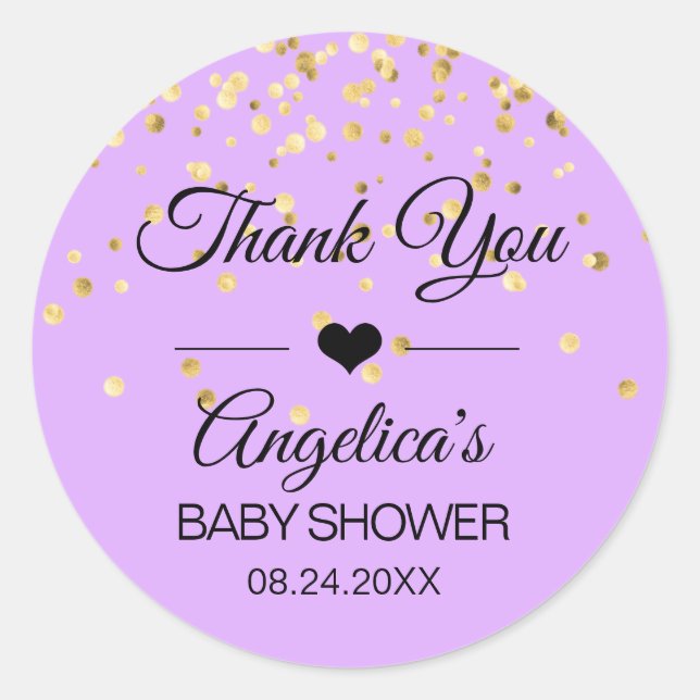Personalised Lavender and Gold Baby Shower Labels (Front)