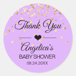 Personalised Lavender and Gold Baby Shower Labels