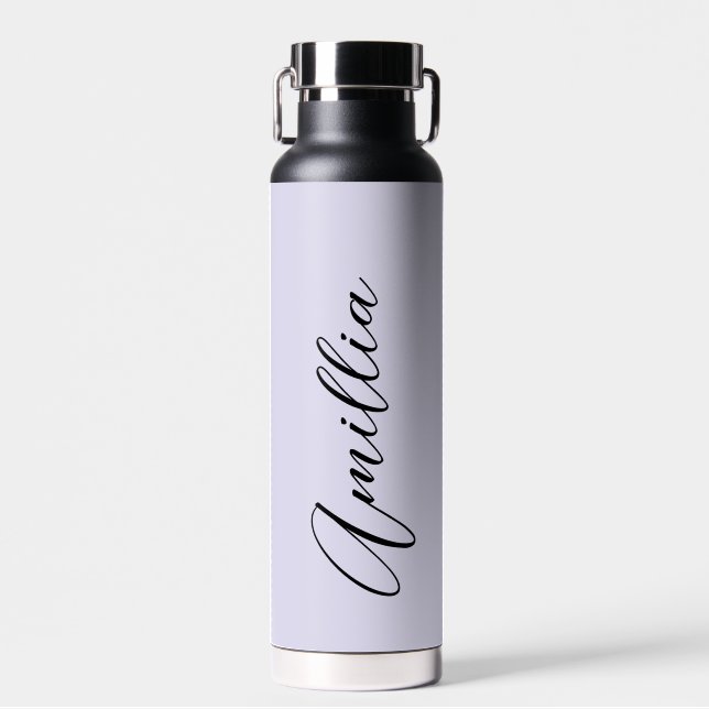 Personalised Lavender Black Script  Wedding Water  Water Bottle (Front)