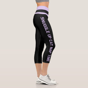 Personalised Lavender Black Unique Pet Cat Quotes Capri Leggings