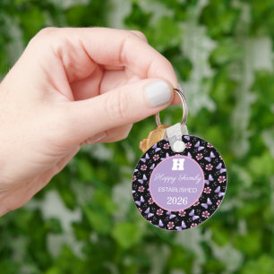 Personalised Lavender butterfly floral pattern Key Ring