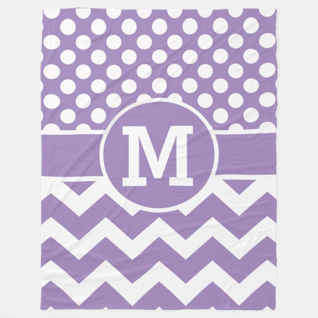 Personalised Lavender Chevron Polka Dots Pattern Fleece Blanket (Front)