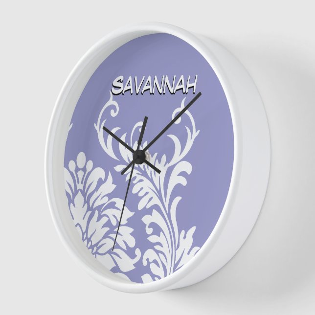 Personalised Lavender Damask or Any Colour Wall Clock (Angle)