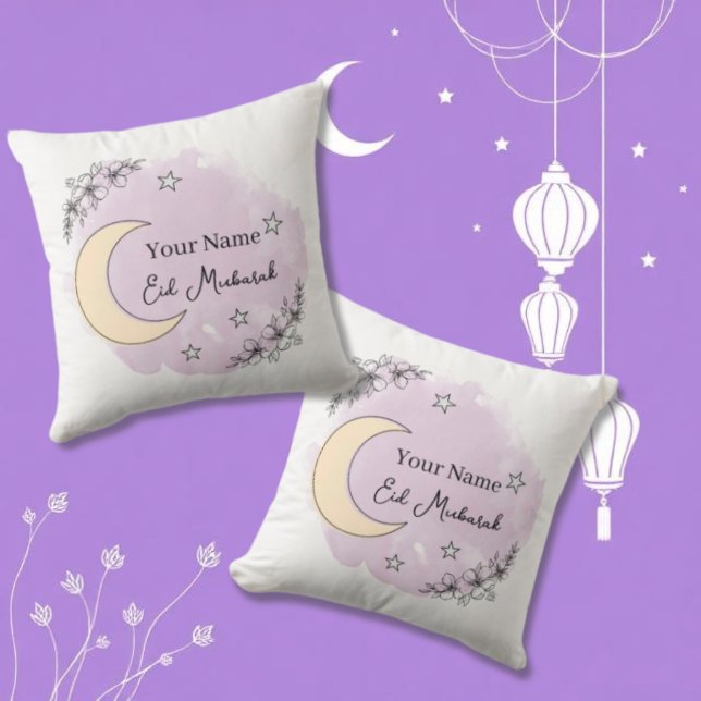 Personalised Lavender Eid Mubarak Throw Pillow (Creator Uploaded)