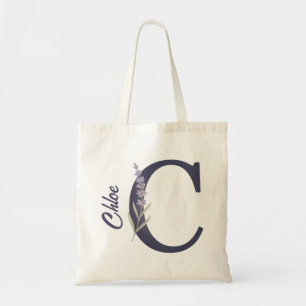 Personalised Lavender Floral C Monogram Tote Bag