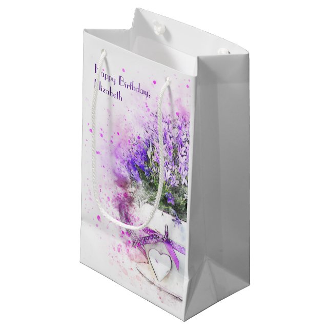 Personalised Lavender Floral Watercolor Birthday Small Gift Bag (Front Angled)