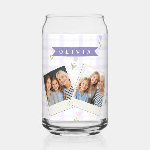 Personalised Lavender Gingham Floral Name Gift Can Glass