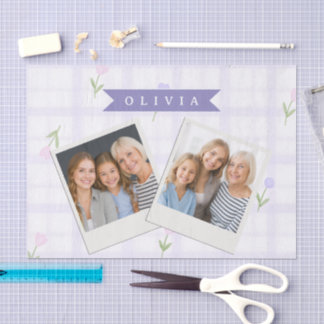 Personalised Lavender Gingham Floral Name Gift Tissue Paper