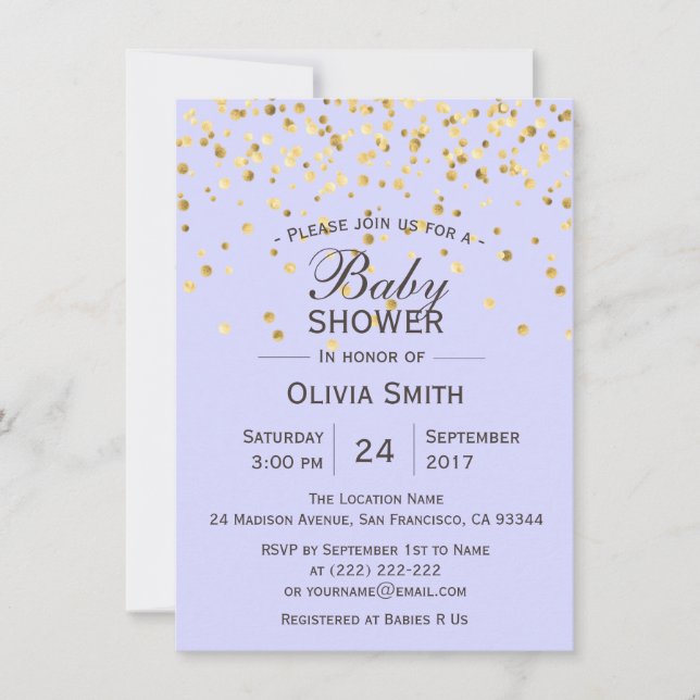 Personalised Lavender Gold Baby Shower Invites (Front)