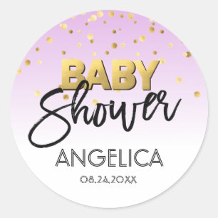 Personalised LAVENDER Gold Baby Shower Labels