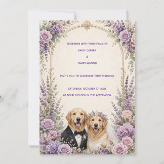 Personalised Lavender Golden Retriever Wedding Inv Invitation