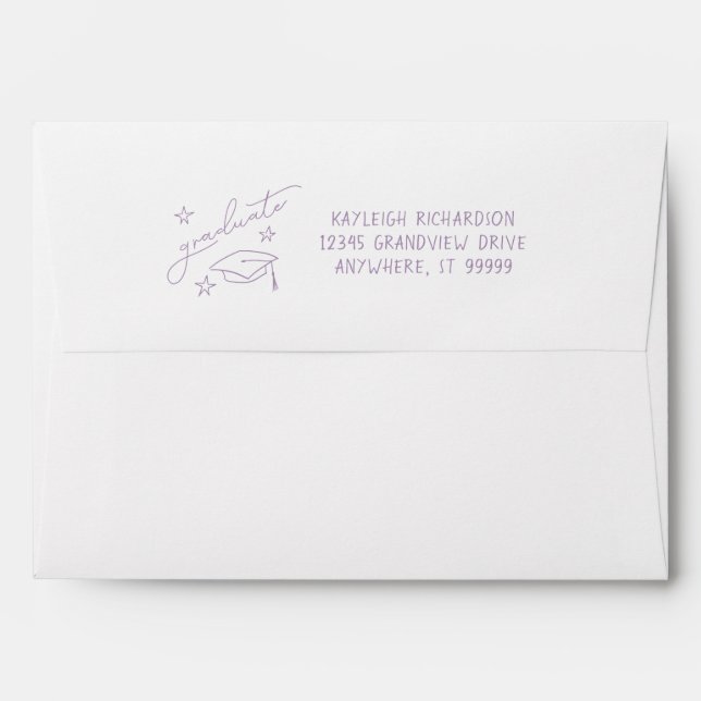 Personalised Lavender Hand Drawn Retro Graduation  Envelope (Back (Top Flap))