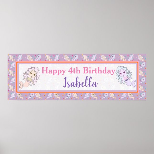 Personalised Lavender Mermaid Birthday Banner Poster (Front)