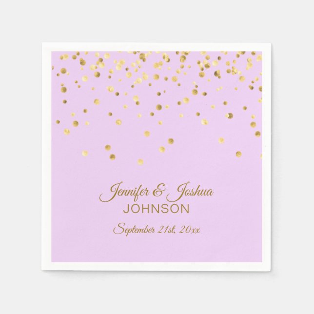 Personalised Lavender Pastel Gold Confetti Wedding Napkin (Front)
