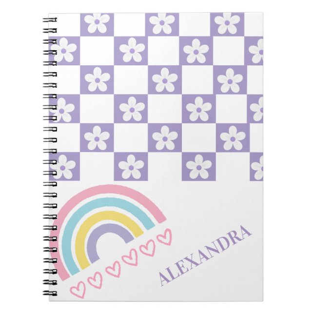 Personalised Lavender Pastel Rainbow Notebook  (Front)