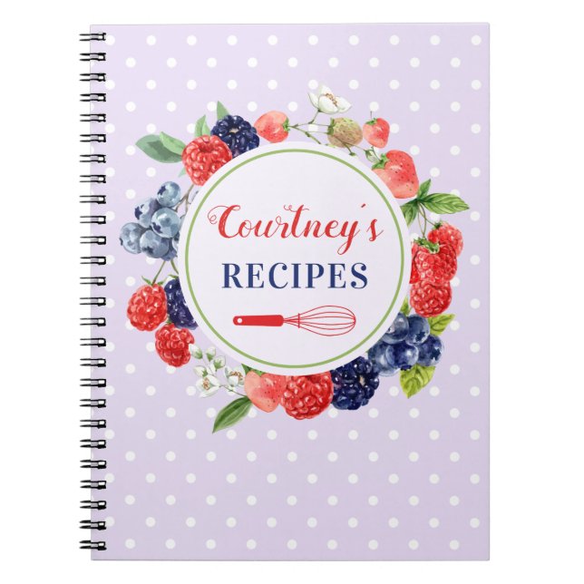 Personalised Lavender Polka Dot Cake Sweets Recipe Notebook (Front)