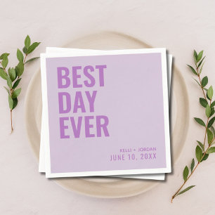 Personalised Lavender Purple Best Day Ever Wedding Napkin